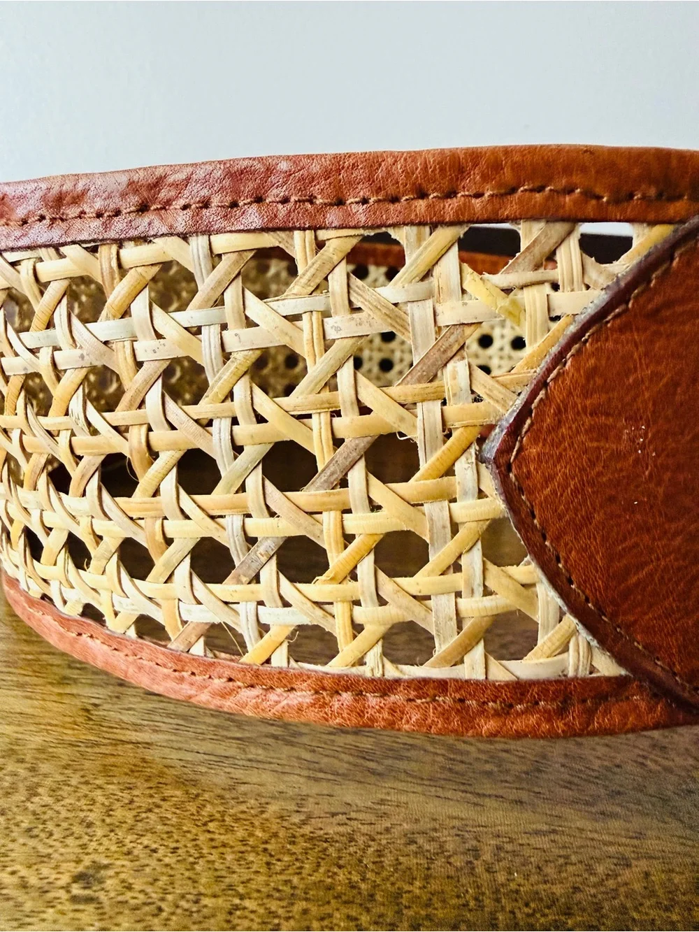 Vintage 80s LE COURIER Italy Woven Rattan/Cane and Leather Corset Boho Belt S/M